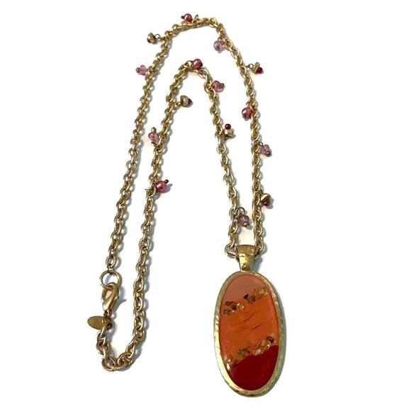 Laura Ashley Necklace Jasper Pendant Beaded Abstract Oversized Hippie Boho - Picture 1 of 7